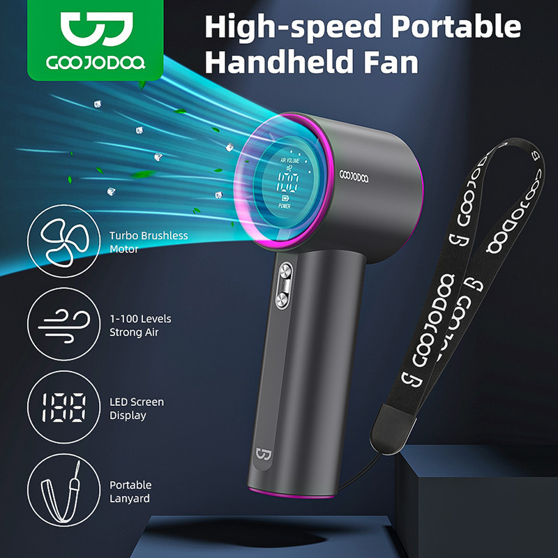 Goojodoq พัดลมความเร็วสูงขนาดเล็กปรับความเร็วแบบไม่มีขั้นตอนพร้อมจอแสดงผล LED ความเร็วลมสูงสุด 9 ม./ส พัดลมมือถือแบบพกพา