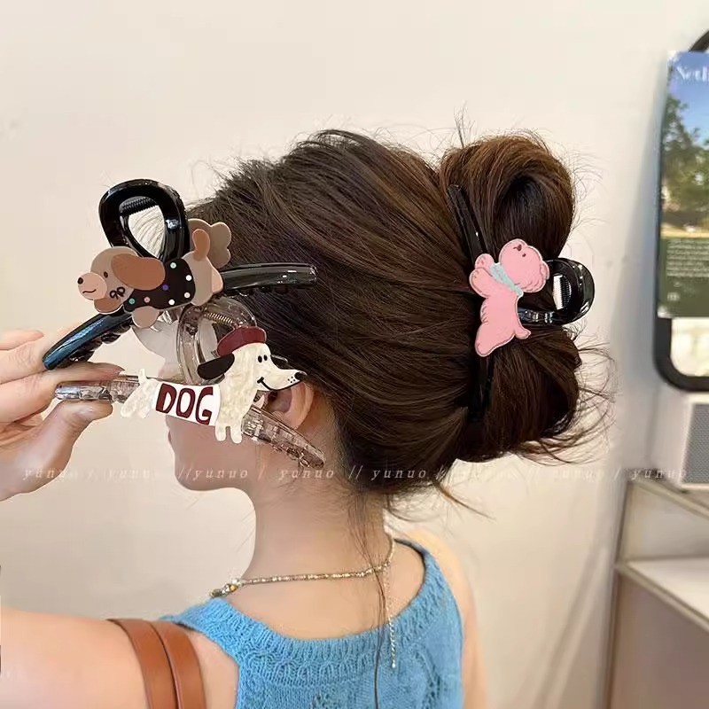 น่ารักลูกสุนัขกิ๊บขนาดใหญ่หญิงหลังหัวฉลามคลิป อิน คลิปเล็บอะคริลิอุปกรณ์ผม