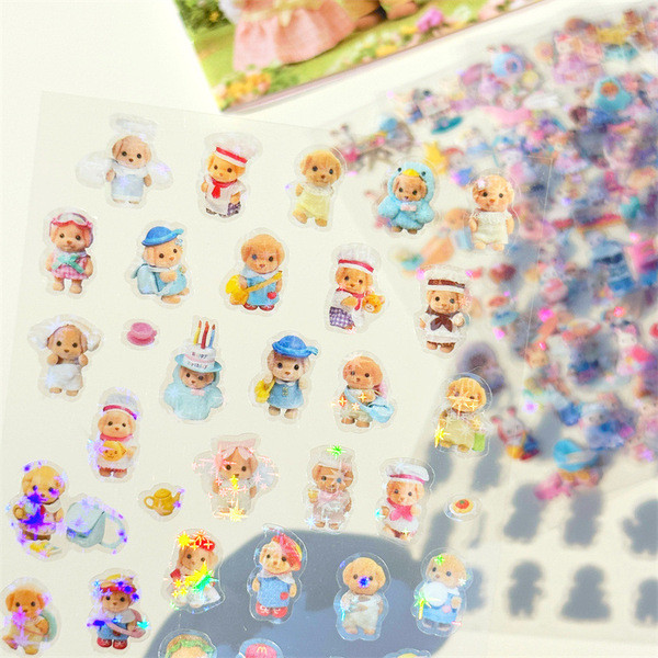 Steve 8 ชิ้นน่ารัก Sylvanian Family Glitter สติกเกอร์ Poodle Toploader Dedco สติกเกอร์