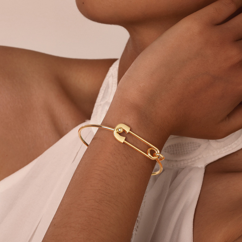 Vnox سوار مفتوح مطلي ذهب 18K بتصميم دبوس — لا يبهت — صورة 7