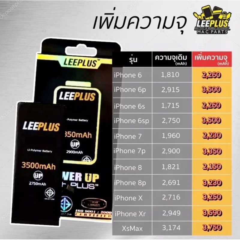 แบตLEEPLUS เช็คสุขภาพแบตได้ % แบตใช้สำหรับ iPhone5 5s 6 6plus 6sp i7 7plus i8 8plus SE X Xs XR Xs ma