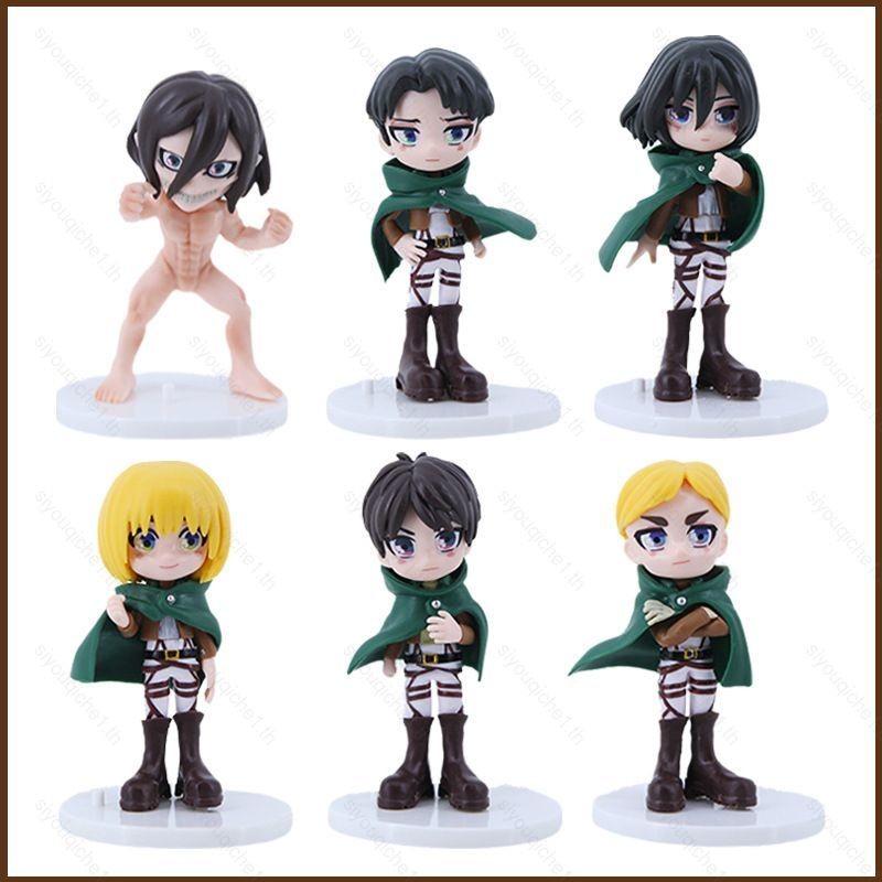 SY1 6pcs Attack On Titan Action Figure Eren Mikasa Levi Floch Ness Gerger ตุ๊กตาของเล่นสําหรับเด็กเค