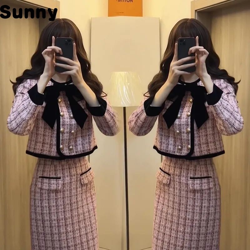 ซันนี่ เดี่ยว/สูท คนดัง เสื้อคลุม ฤดูใบไม้ผลิฤดูใบไม้ร่วงสไตล์ใหม่ชุดกระโปรงกระโปรงสองชิ้นฤดูใบไม้ร่วงออกเดทชุดกระโปรง