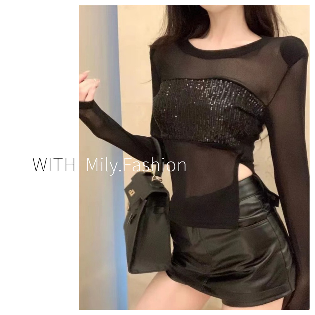 Milyfashion Pure Desire เสื้อแขนยาวซีทรู ซีทรู ปักเลื่อม สไตล์ใหม่ เซ็กซี่ สําหรับผู้หญิง