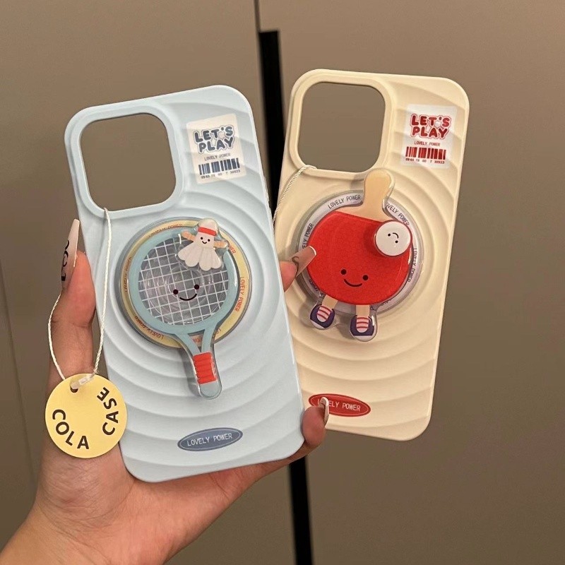 Creative Badminton Table Tennis ขาตั้งแม่เหล็กเคสโทรศัพท์สําหรับ iPhone15 14 13 12 11 Pro Max ปลอกกันกระแทกป้องกันกล้องซิลิโคนอ่อนนุ่มฝาหลัง
