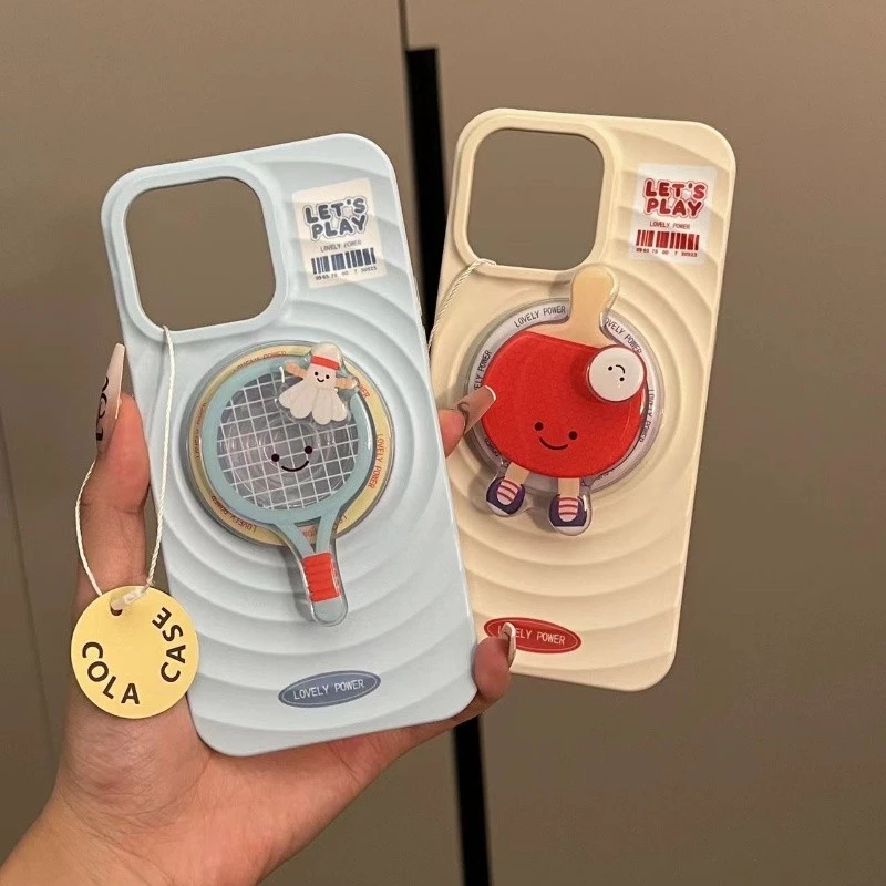 Creative Badminton Table Tennis ขาตั้งแม่เหล็กเคสโทรศัพท์สําหรับ iPhone15 14 13 12 11 Pro Max ปลอกกันกระแทกป้องกันกล้องซิลิโคนอ่อนนุ่มฝาหลัง