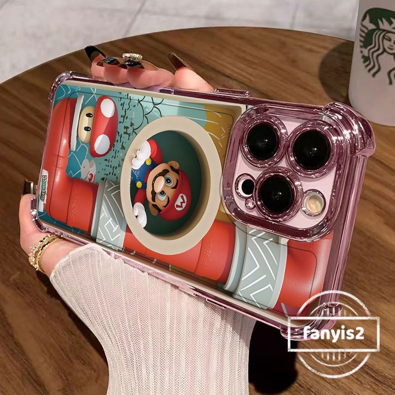 สําหรับsamsung S23FE S24Ultra S23 S21 Plus S23 Ultra Samsung A73 A53 A54 A55 A52 5Gแนวโน้มปลอกการ์ตูนสีแดงMarioเคสโทรศัพท์ชุบโปร่งใสสี่มุมAnti Fallถุงลมนิรภัยฝาครอบ