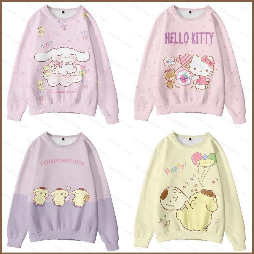 Miss Sanrio เด็กผู้ใหญ่เสื้อกันหนาวหมวกเสื้อกันหนาวแขนยาวรอบคอด้านบน Melody การ์ตูนเสื้อลําลองเสื้อครอบครัว