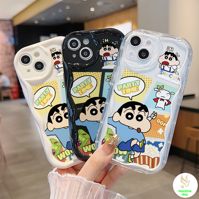 COD-ในไทย เคสคู่รัก เครยอนชินจังน่ารัก ตารางการ์ตูนเวลาปาร์ตี้ สําหรับiPhone7 8 X 11 12 13 14 15TPU เคสโทรศัพท์สีครีม