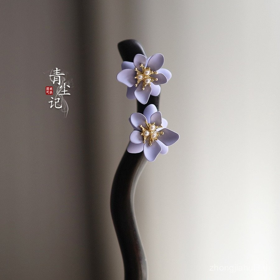 ] Gufengji Panfa 2024ใหม่หญิงจีนฝุ่นสีเขียวไม้มะเกลือทำด้วยมือสีม่วง Xi [กิ๊บดอกไม้สไตล์จีนใหม่กิ๊บสีม่วง