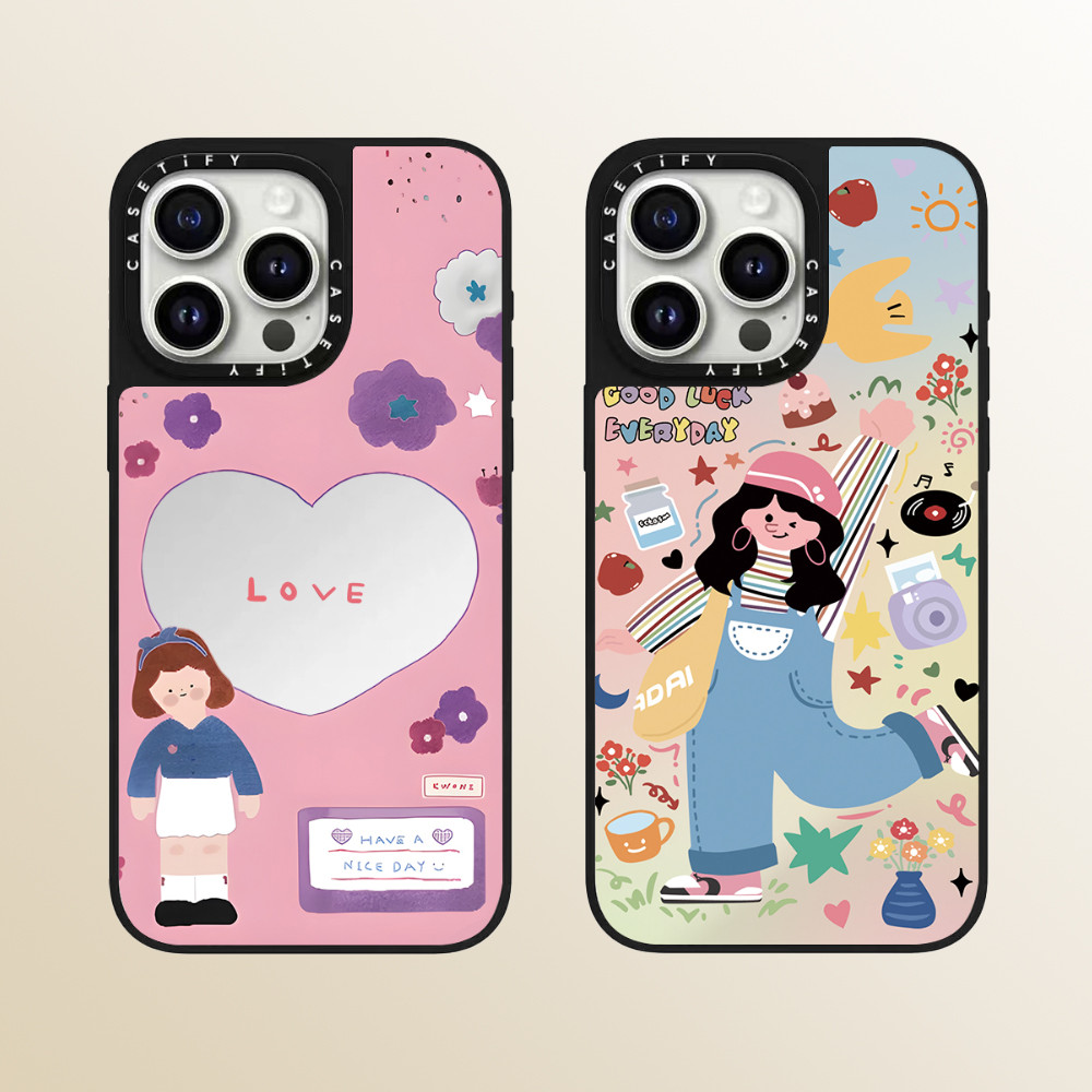 Casetify Happy Girl เคสโทรศัพท์กระจกคุณภาพสูงเหมาะสําหรับ iPhone 15 Pro Max 14 Pro Max 13 Pro Max 15 Pro 14 Pro 13 Pro 12 Pro 12 11 แฟชั่น Anti Drop Hard Case