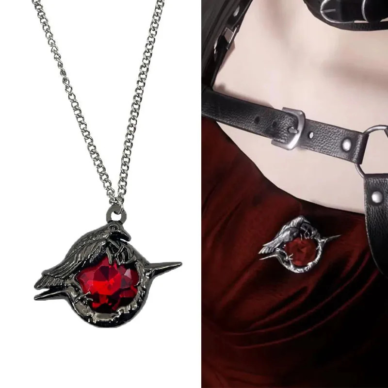 เกมรักและ Deepspace Sylus Crow คอสเพลย์สร้อยคอ Badge โลหะผสมอัญมณีสีแดง Choker Chain เข็มกลัด Pin เครื่องประดับเครื่องแต่งกายอุปกรณ์เสริม Prop