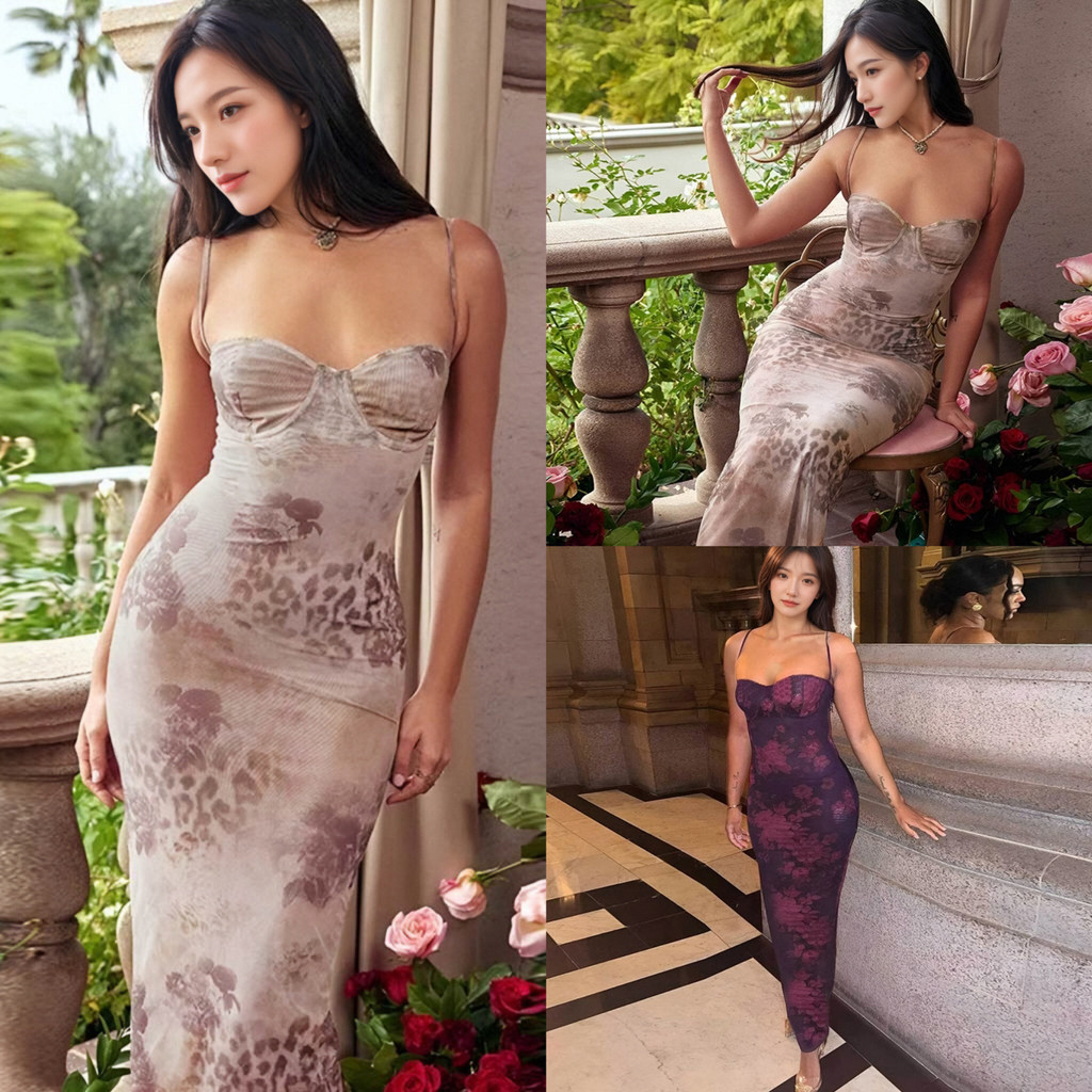 ชุดเดรสยาวสายเดี่ยวลายดอกไม้สำหรับสาวๆ แซ่บและมีสไตล์สายฝอ เหมาะสำหรับการใส่ในฤดูร้อน