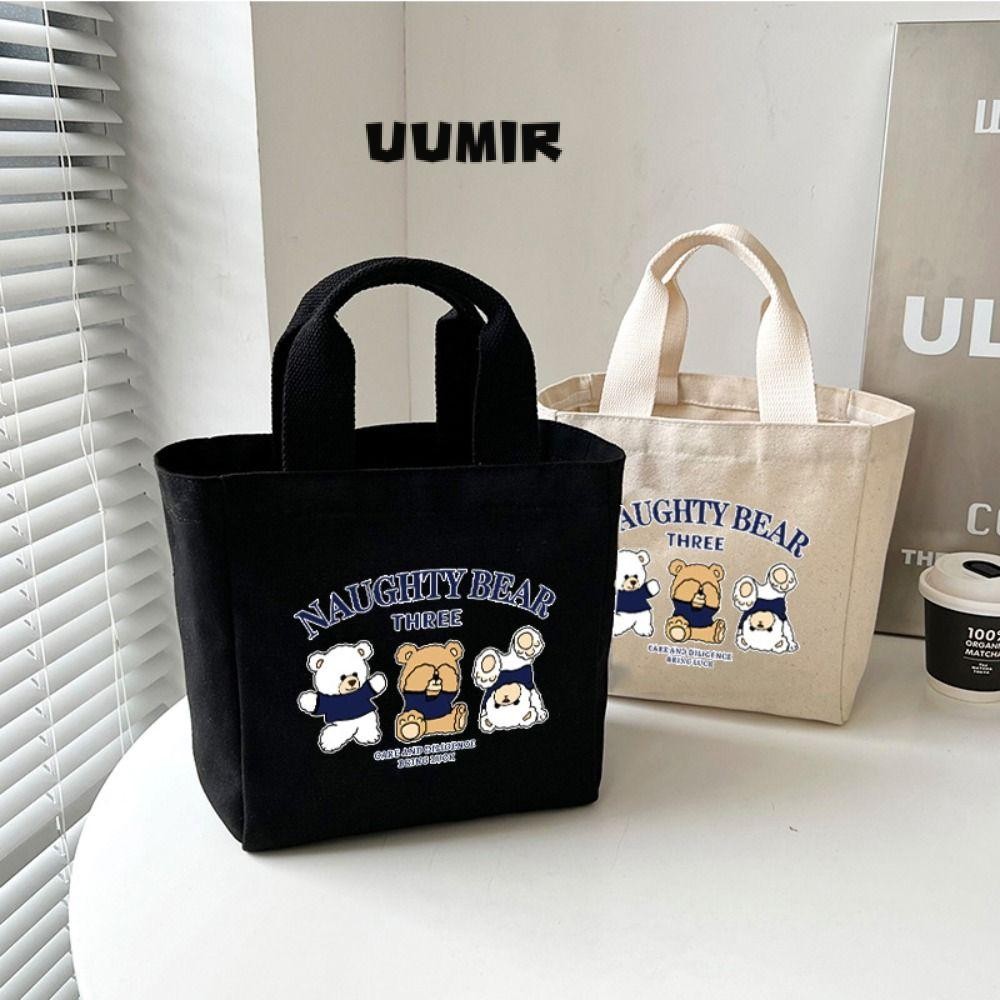 UUMIR เย็บปักถักร้อยถุงอาหารกลางวัน,การ์ตูนแฟชั่นกระเป๋าถือผ้าใบ,กลางแจ้งน่ารักหมีถุงสิริความจุขนาดใหญ่การจัดเก็บอาหารกระเป๋าปิคนิค