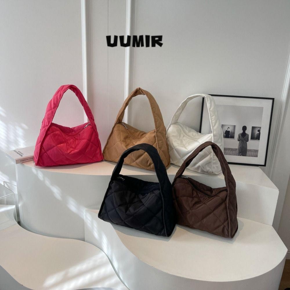 UUMIR กระเป๋าผ้า Quilted Tote Bag, กระเป๋าสะพายความจุขนาดใหญ่ผ้า, Casual Rhomboid Plaid Puffy Handbag Women Girls