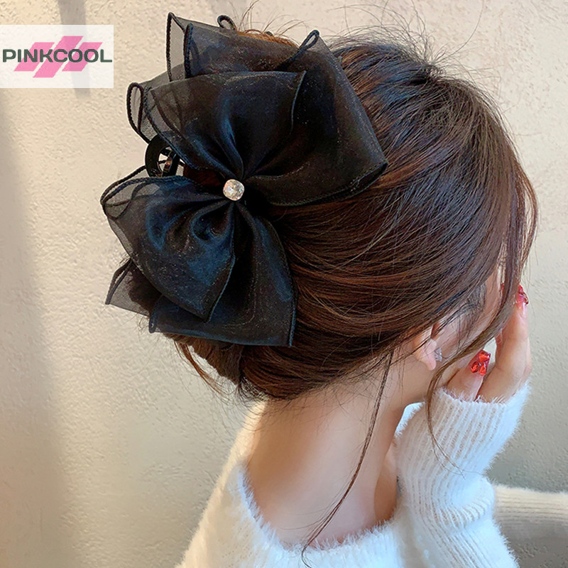 Pinkcool แฟชั่น Tulle กิ๊บติดผมโบว์ใหญ่สําหรับผู้หญิงกิ๊บติดผมติดโบว์หรูหรา HOT