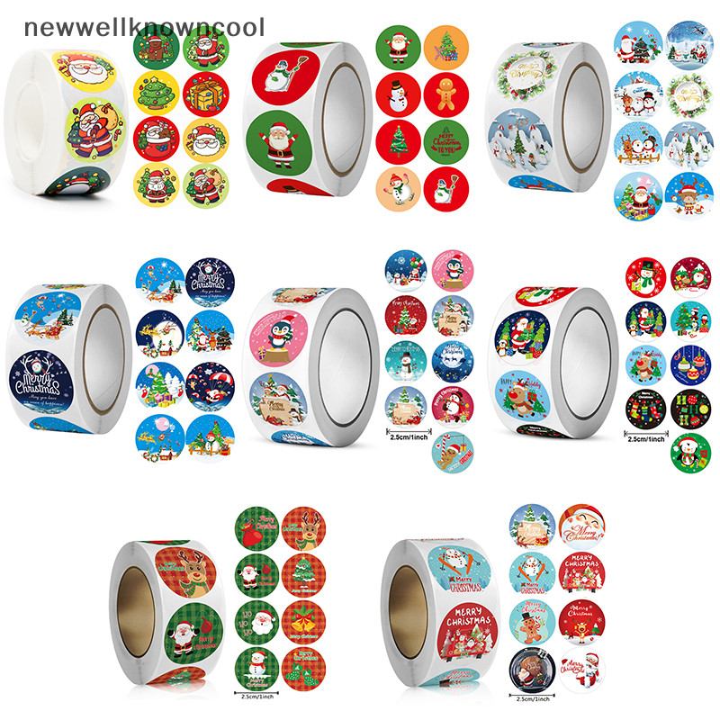 Newwellknowncool 500pcs Merry Christmas สติกเกอร์ธีมคริสต์มาสป้ายซีลสติกเกอร์สําหรับ DIY ของขวัญเบเกอรี่แพคเกจซองจดหมายเครื่องเขียนตกแต่ง AAD
