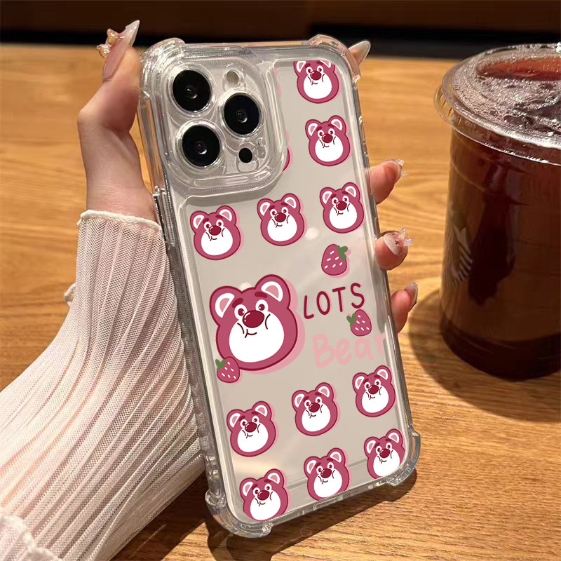 CASE นิ่มกันกระแทกเคสโทรศัพท์ สำหรับรุ่น เคสสำหรับ 13/12/14 Plus Pro Max 8/7 Plus X/XR 11 12proหมีสตรอเบอร์รี่