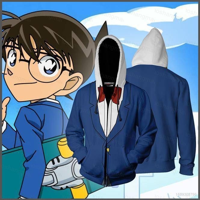 นักสืบโคนันอะนิเมะแจ็คเก็ตแขนยาว 3D เสื้อ Unisex ซิปด้านบนคอสเพลย์ Kaito Kiddo ชุดลําลองพลัสขนาด