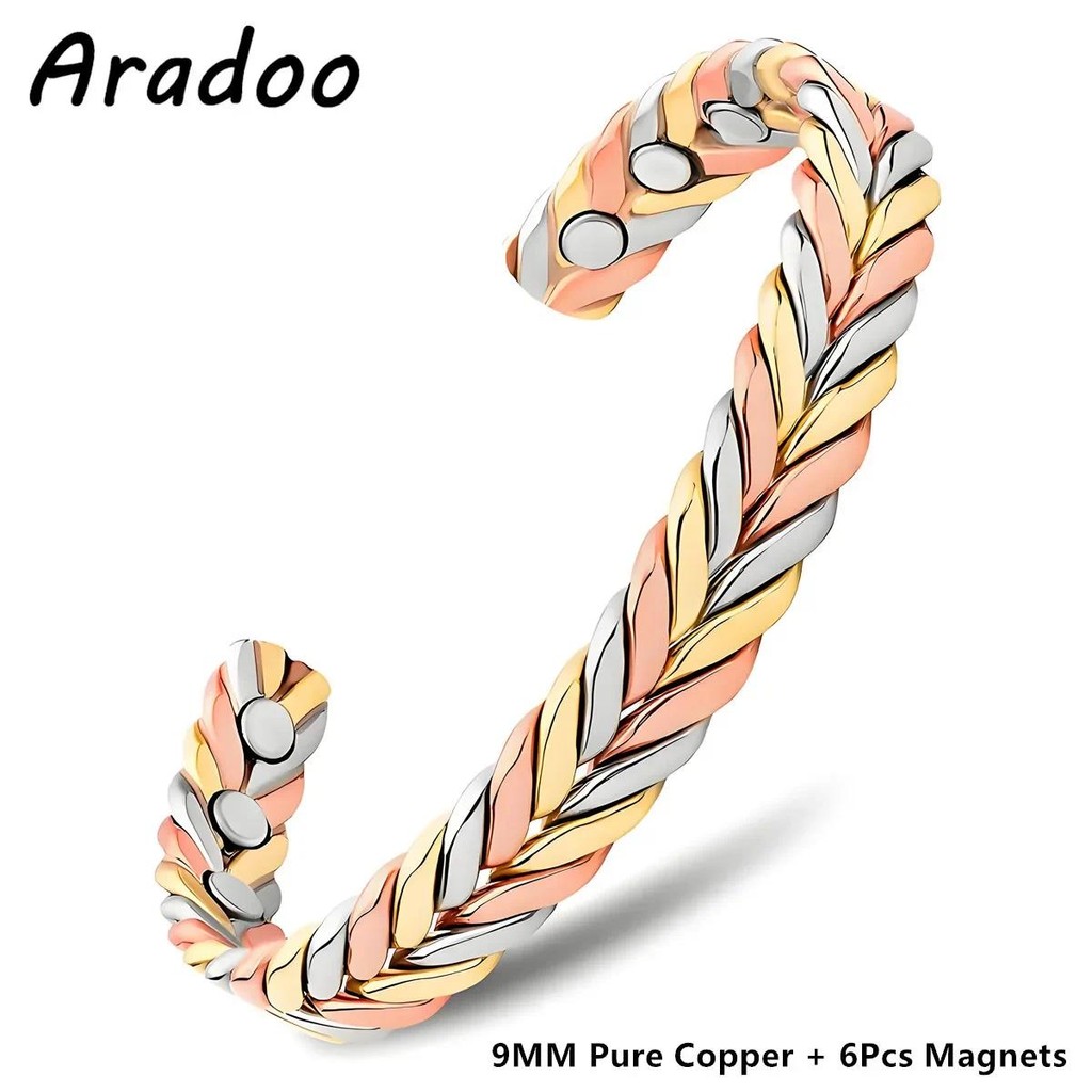 Aradoo ทองแดงบริสุทธิ์สร้อยข้อมือผู้หญิง 3500 Gauss Magnetic Therapy ถักกําไลข้อมือเครื่องประดับของขวัญ