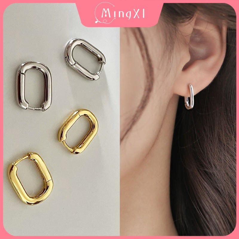 ต่างหูแบบห่วงวงรีรูปตัวยูฝรั่งเศสผู้หญิงต่างหูแฟชั่นเรียบง่าย