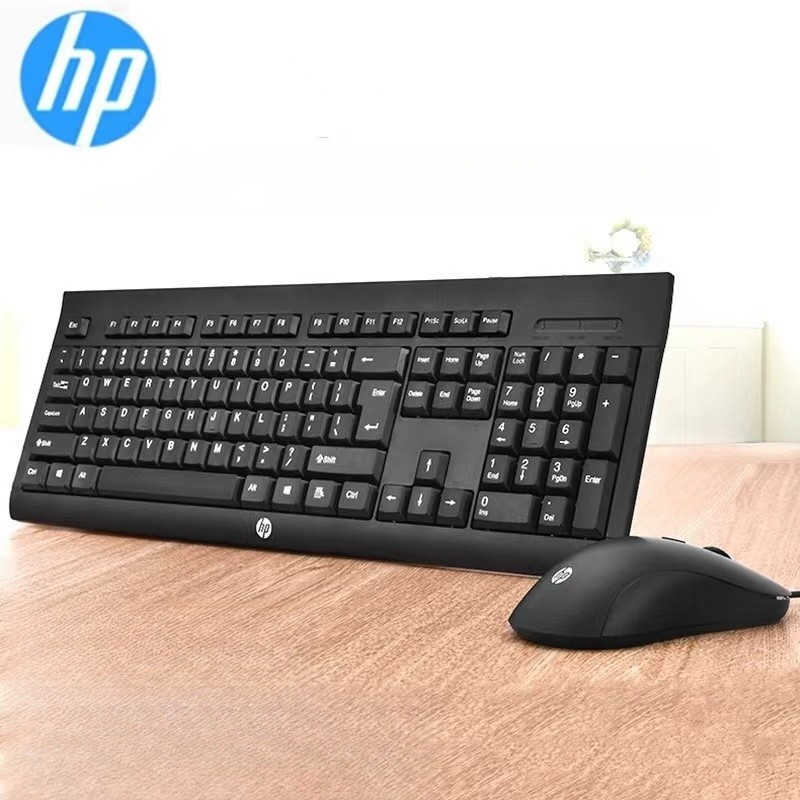 HP KM100 ชุดคีย์บอร์ดและเมาส์แบบมีสายแล็ปท็อปคอมพิวเตอร์ตั้งโต๊ะธุรกิจสำนักงานเกมสากล