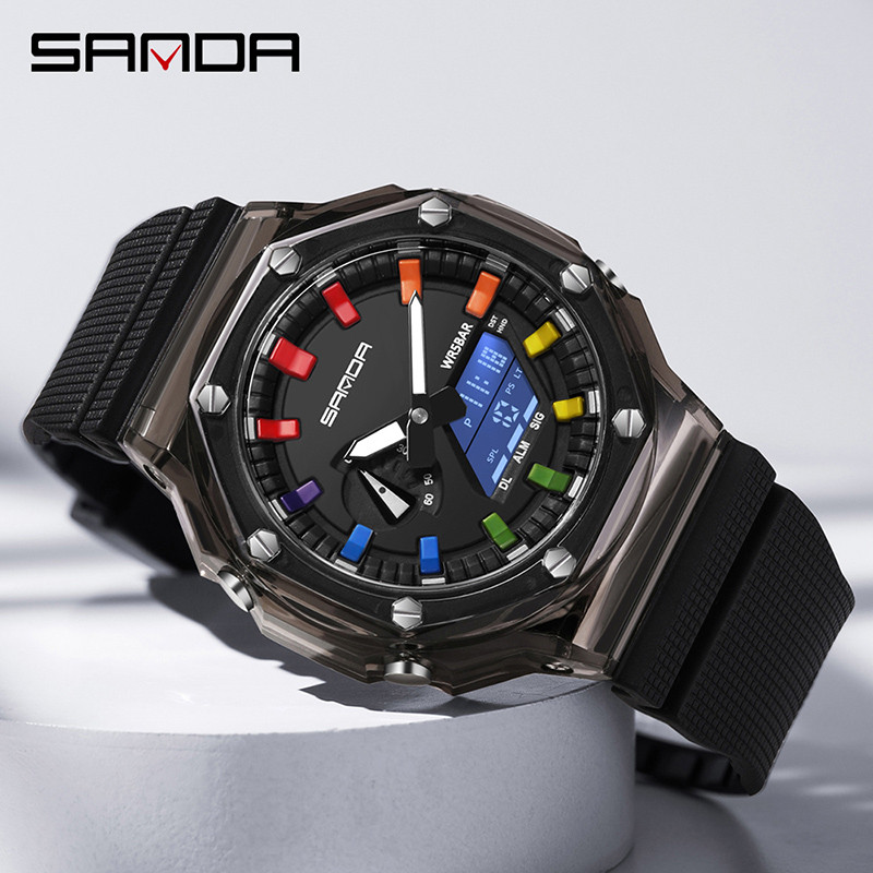 ซานดา ชุดโปร่งใสใหม่ทันสมัยและเรียบง่ายกันน้ําส่องสว่างอิเล็กทรอนิกส์นาฬิกาผู้ชาย SD3341-1 - รูปที่ 2