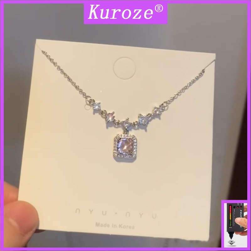 Kuroze Sugar Cube สร้อยคอเพทายสุภาพสตรียอดนิยม Simple Commuter อุปกรณ์เสริมเรขาคณิตจี้ Clavicle Chai