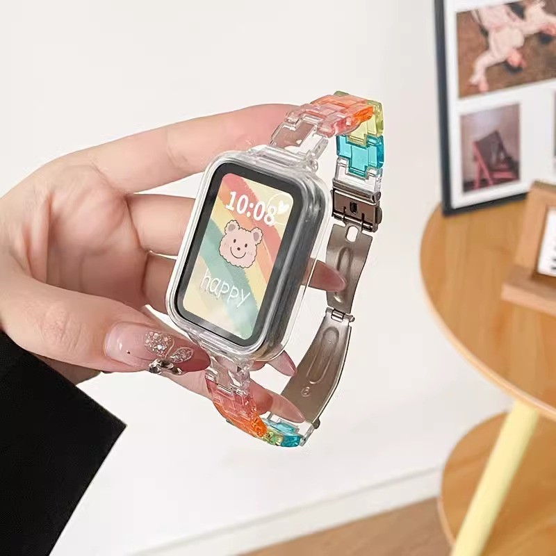 สายรัดสายรุ้งสําหรับ Xiaomi Mi Band 8 7 Pro สร้อยข้อมือสําหรับเปลี่ยนสายนาฬิกาพลาสติกสําหรับ Mi Band 8 Pro 7 Pro เข็มขัดอุปกรณ์เสริม