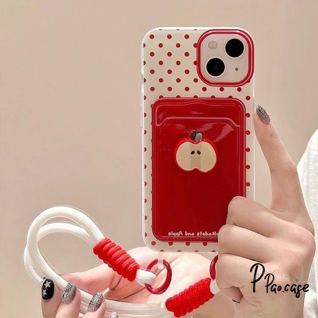 ผลไม้ที่น่ารักคู่สายคล้องบัตรกรณีกระเป๋าสตางค์เข้ากันได้กับ เคสไอโฟน 11 13 15 14 12 Pro Max 7 15 8 14 Plus XR X XS Max