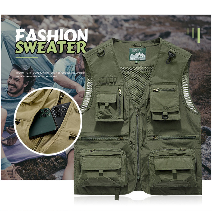เสื้อแจ็กเก็ต แขนกุด ระบายอากาศ มีกระเป๋าหลายช่อง คุณภาพสูง สําหรับผู้ชาย ราคา ถูกที่สุด ดีลบีเคเค แกลเลอรีภาพที่ 4