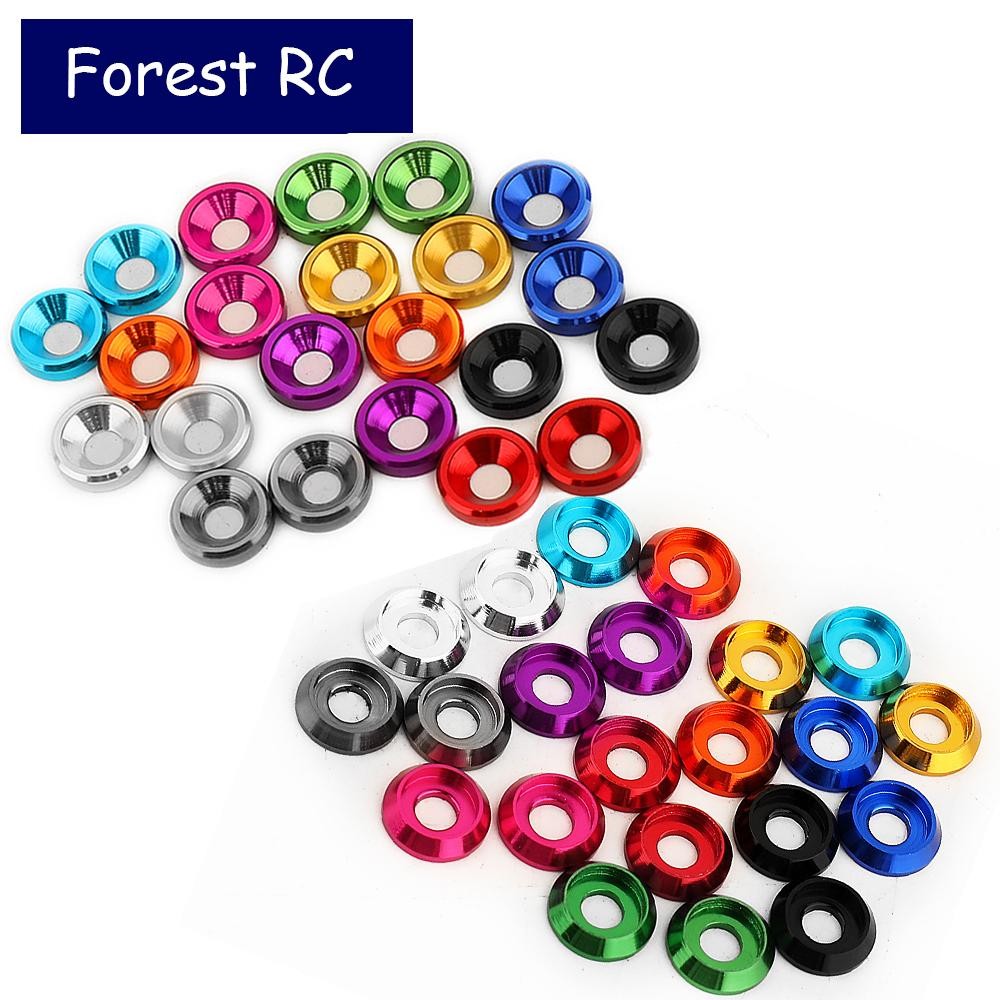 Cnc เครื่องซักผ้า M3 Colorful อลูมิเนียมถ้วยเครื่องซักผ้า/เครื่องซักผ้า Countersunk สําหรับปุ่มครึ่งรอบแบนหัวสกรู Bolts RC Crawler แชสซี SCX10 TRX4 PRO Shallowy MOA Comp สร้าง DIY
