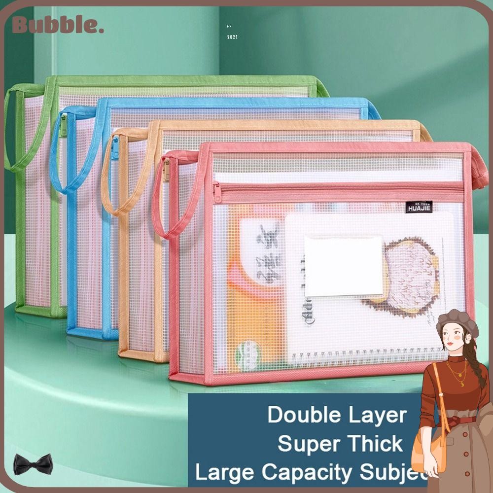 Bubble Mesh Zipper Pouch Bag, EVA Double-layer Transparent File Bag, Large Capacity Transparent Portable Document Bag School Office Supplies