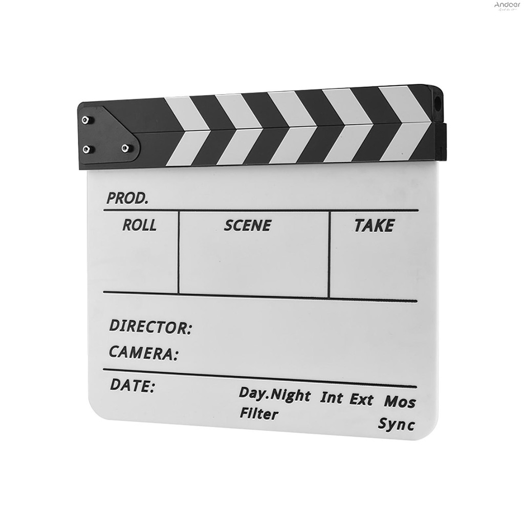 Professional อะคริลิค Clapboard แห้งลบ TV ฟิล์มภาพยนตร์ Director ตัด Action ฉาก Clapper Board Slate พร้อม Marker ปากกายางลบ