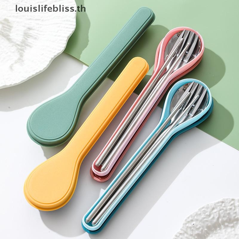 Louislifebliss ชุดช้อนส้อมสี่ชิ้นพร้อมกล่องสแตนเลสเกาหลีช้อนส้อมช้อนส้อมสับช้อนรูปร่างกล่องช้อนส้อม Travelling ใหม่