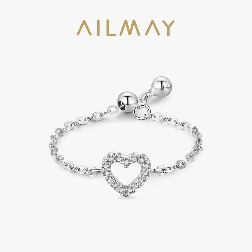 925 เงินสเตอร์ลิง Simple Romantic Hearts Link Chain แหวนผู้หญิง Platinum Plated Fine เครื่องประดับ