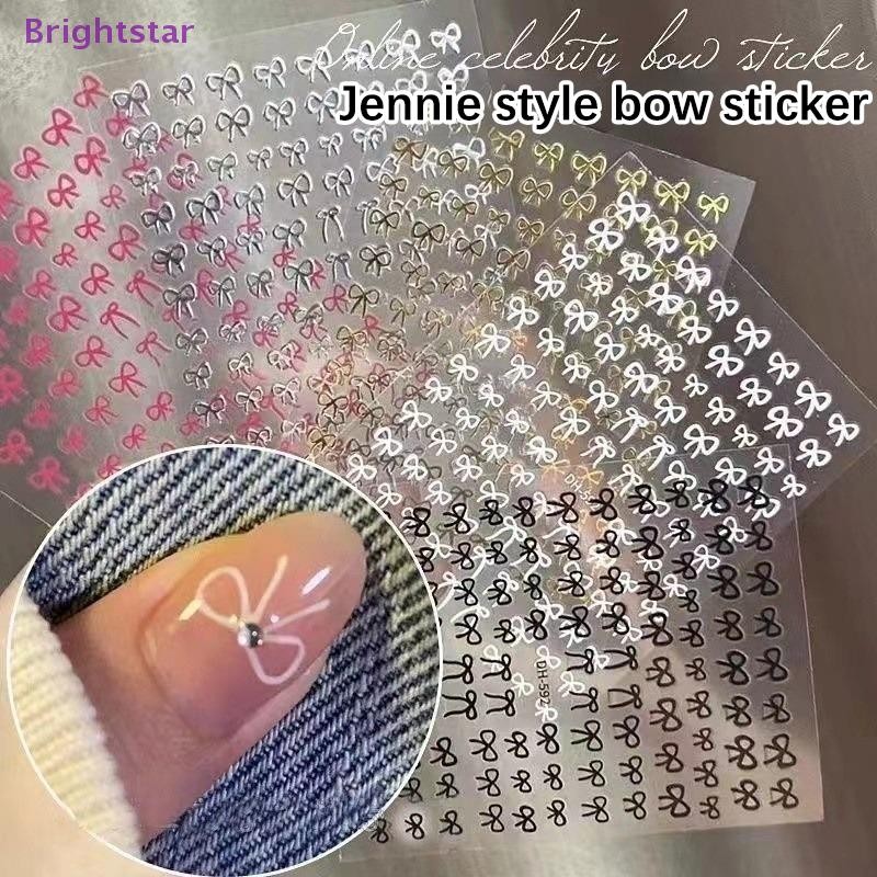 Brightstar 1pcs 3D ญี่ปุ่น Mini Bow Nail Art สติกเกอร์แฟชั่นการ์ตูนขายสีดําสีขาวริบบิ้นตกแต่งเล็บ Decals DIY เล็บเครื่องมือใหม่