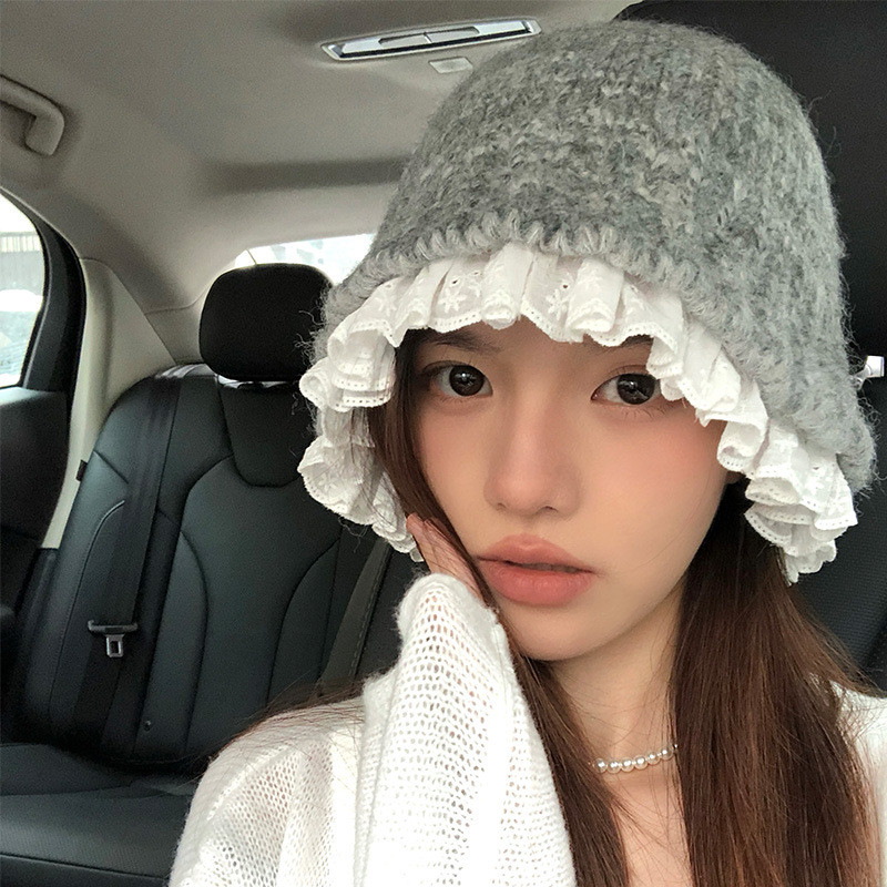 เกาหลีลูกไม้ถักหมวกหญิงฤดูใบไม้ร่วงฤดูหนาวหวานอบอุ่นทุกการแข่งขันใบหน้าขนสัตว์ขนาดเล็กอ่างหมวกอินเทรนด์