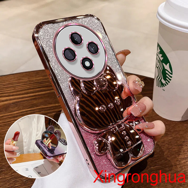 เคสโทรศัพท์ OPPO Reno 12F 12 Pro 5G 11F 5G 11 Pro 10 Pro 5G พร้อมไฟฟ้าน่ารักกระต่ายวงเล็บโปร่งใส Glitter เคสป้องกันกันกระแทกสําหรับสาว