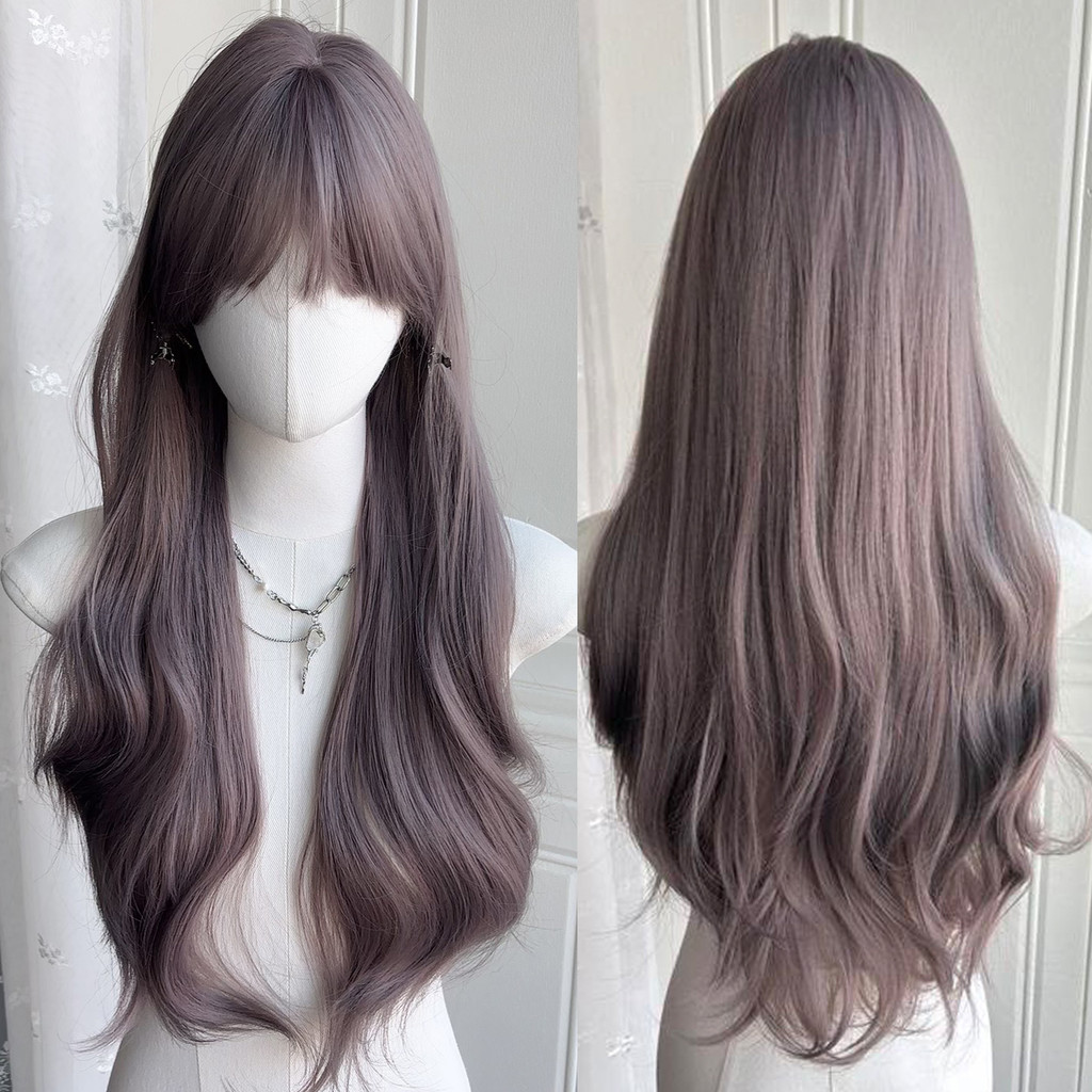 สังเคราะห์ยาวหยิกคลื่นเรียบวิกผมทนความร้อนคอสเพลย์พรรคผู้หญิงวิกผมสีเทาสีม่วงวิกผมหยิกใหญ่