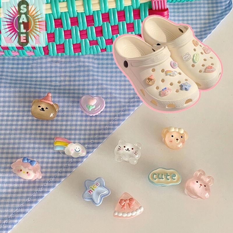 On สัตว์น่ารักรองเท้า Ch ตกแต่งรองเท้าหัวเข็มขัดดอกไม้โปร่งใส DIY รองเท้าดอกไม้อุปกรณ์เสริม A