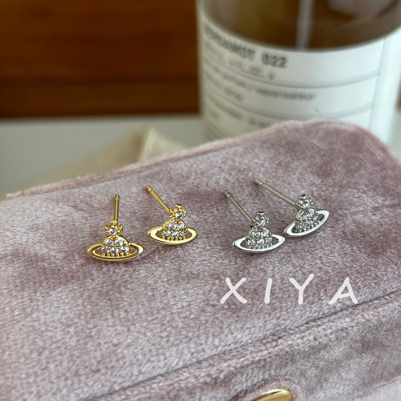 Xiya ต่างหูดาวเสาร์เพชรเต็มขนาดเล็กประณีตต่างหูสกรูดาวเคราะห์เพทายเรียบง่าย ราคา ถูกที่สุด ดีลบีเคเค แกลเลอรีภาพที่ 3