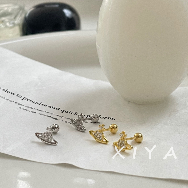 Xiya ต่างหูดาวเสาร์เพชรเต็มขนาดเล็กประณีตต่างหูสกรูดาวเคราะห์เพทายเรียบง่าย ราคา ถูกที่สุด ดีลบีเคเค แกลเลอรีภาพที่ 5