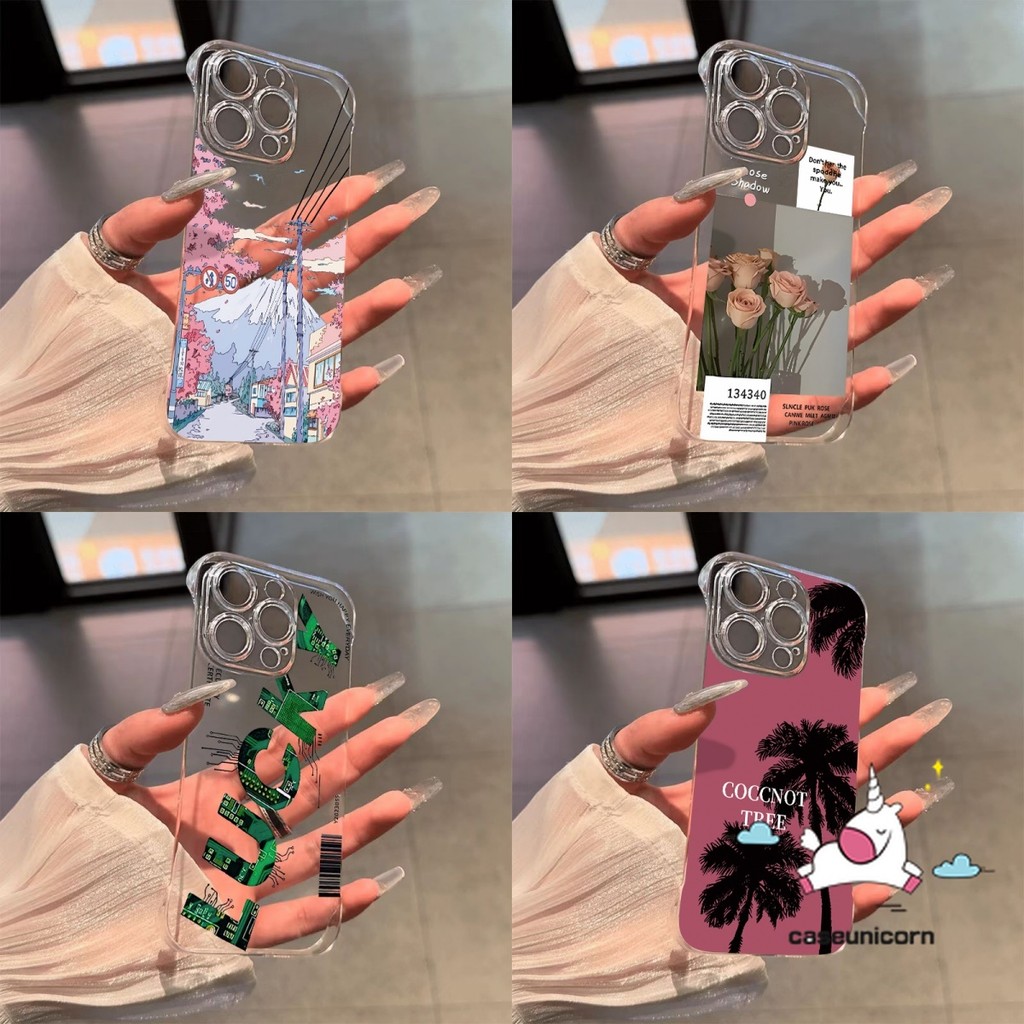 Art Landscape อินเทรนด์ Lucky Letter Retro Rose การ์ตูนดอกไม้สําหรับ IPhone 16 11 13 14 15 12 Pro Max XR X XS Max 7 15 8 16 14 Plus SE2020 Frameless Ultra-thin Hard Case
