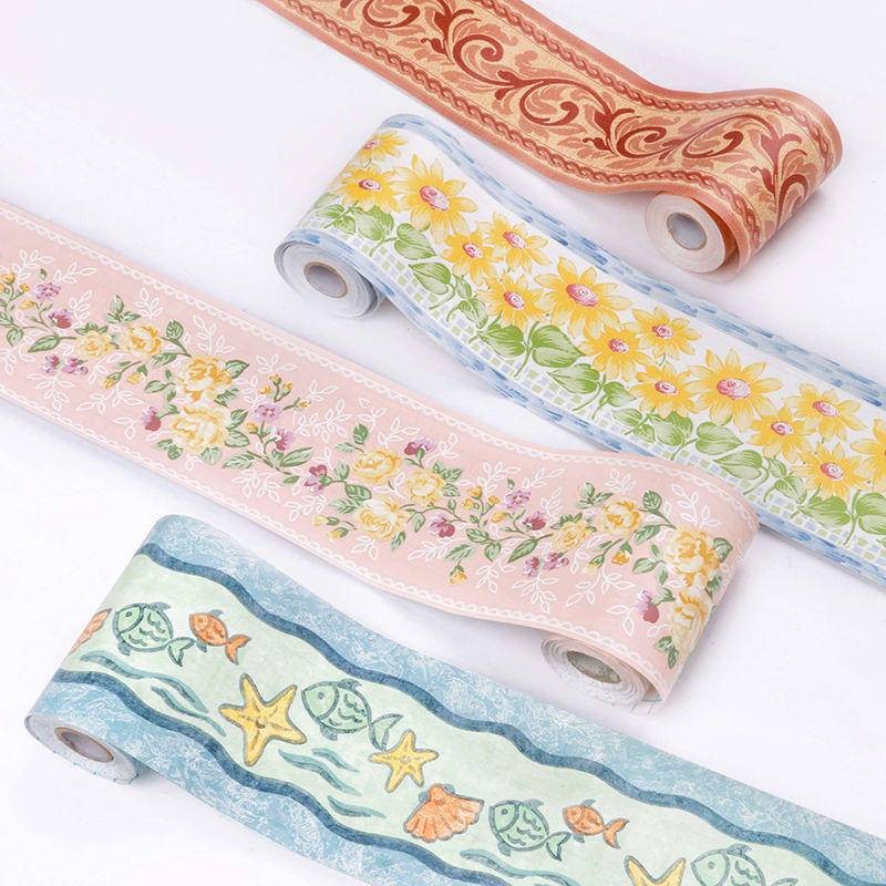 สติ๊กเกอร์ติดผนัง วอลล์เปเปอร์ Baseboard ผนังรอบสติกเกอร์ Self-Adhesive กรอบประตูห้องครัวห้องน้ํากระเบื้องตกแต่งขอบแถบปิดผนึก Waistline pvc กันน้ํา Decals