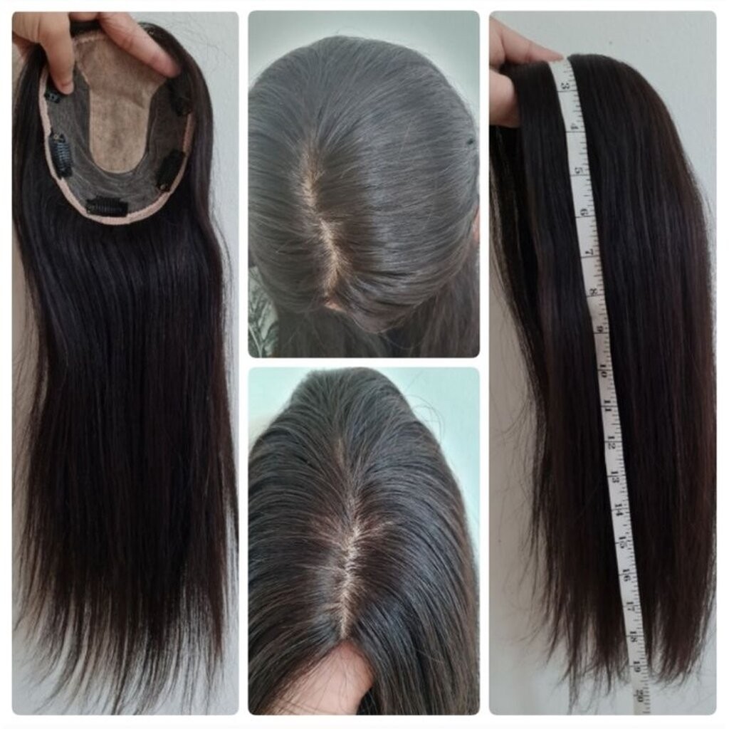 แผ่นปิดผมบางผมแท้ พร้อมส่ง ขนาดฐาน 5×6นิ้ว ผมทอหนา ยาว20นิ้ว ย้อมสีได้