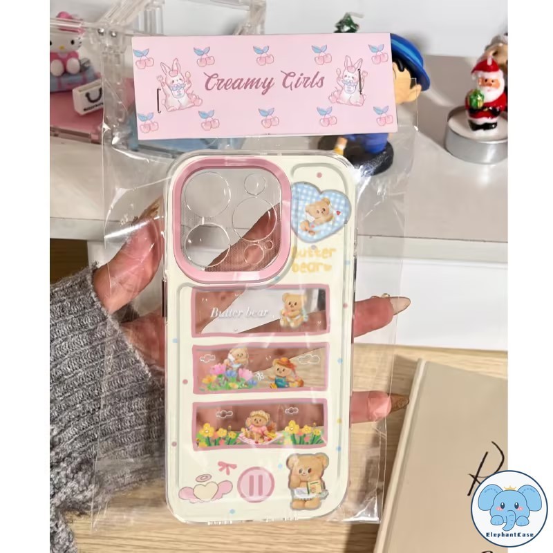 โบว์น่ารักลูกแมว Butter Bear เข้ากันได้เคสไอโฟน 13 11 15 12 14 Pro Max 12 13 14 15 Pro XR X XS Max 6 6s 7 8 Plus SE 2020 - รูปที่ 2