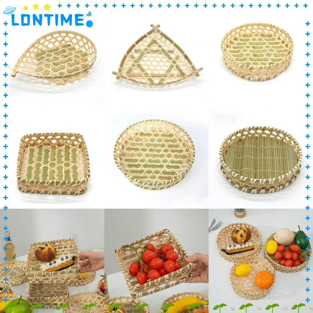 Lontime ตะกร้าสาน ขนมปังผลไม้ผักอาหารตะกร้าผลไม้ไม้ไผ่ Creative Storage ตกแต่งเดสก์ท็อปเครื่องประดับตะกร้าช้อปปิ้งจานขนม