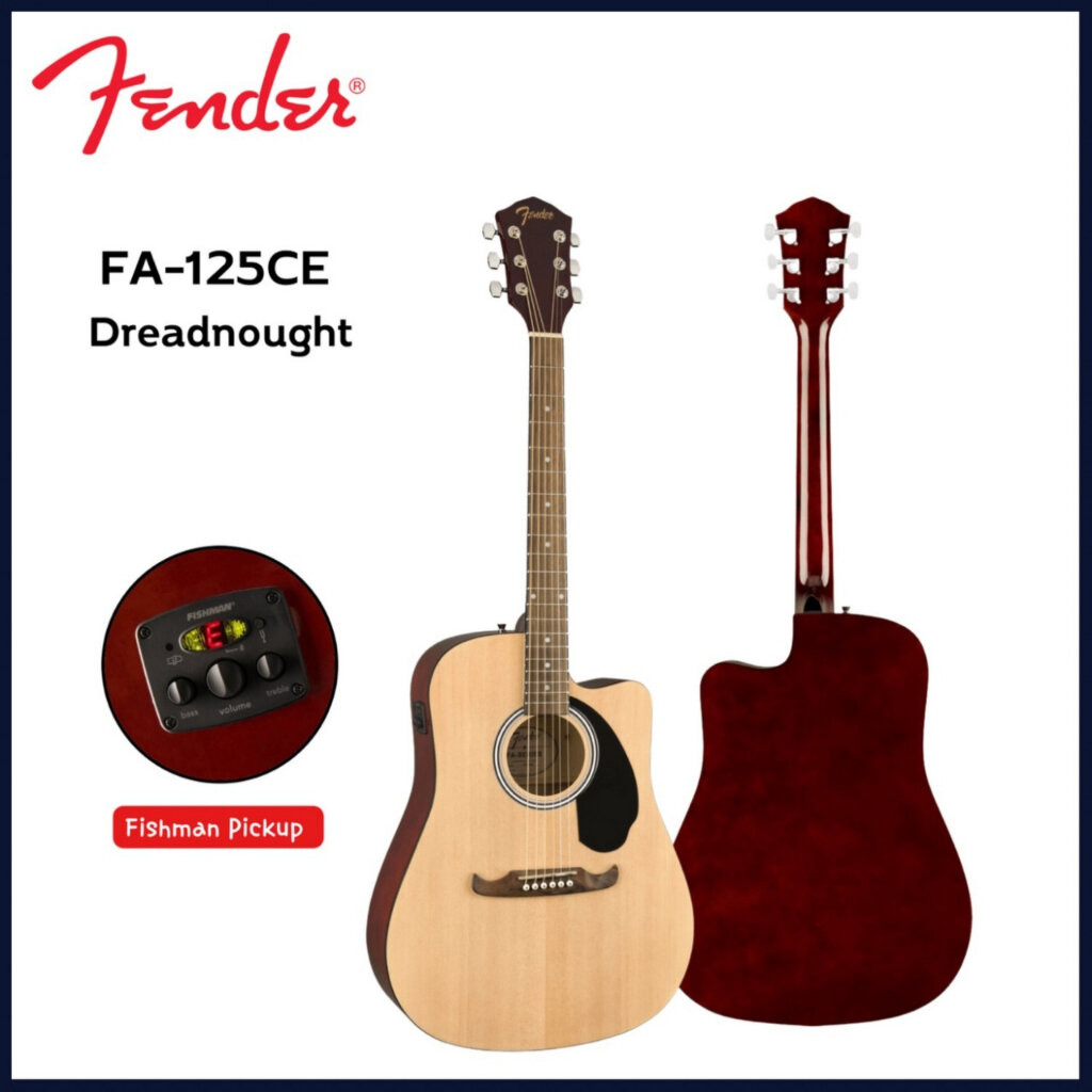 กีต้าร์โปร่ง FENDER FA-125 กีต้าร์โปร่งไฟฟ้า Fender FA-125CE Fender Dreadnought Acoustic Guitar