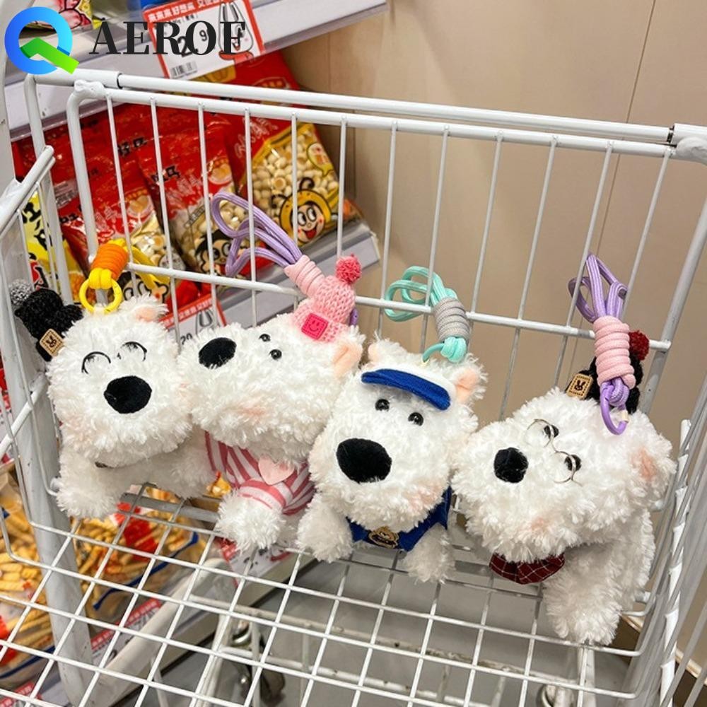 Aerof พวงกุญแจตุ๊กตาลูกสุนัข,ตุ๊กตาตุ๊กตา West Highland จี้ห้อยกระเป๋า, Creative Anti-lost น่ารักการ์ตูนสัตว์รถแขวนจี้ของขวัญวันเกิดเด็ก